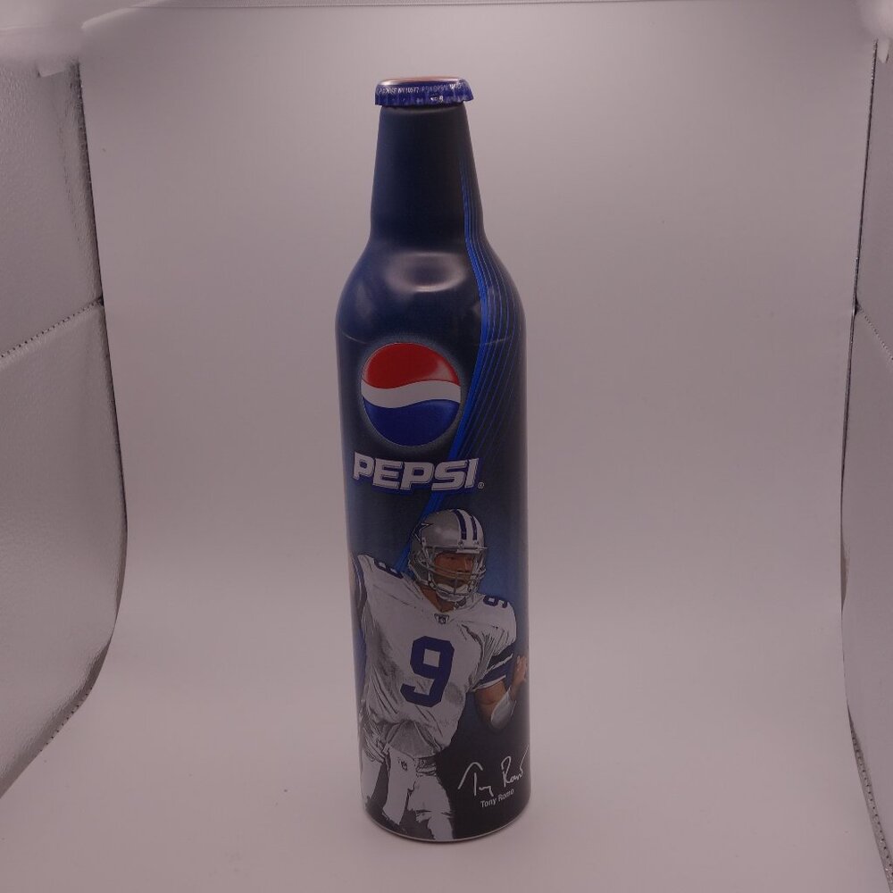 Unopened Tony Romo Dallas Cowboys 473ml Limited Edition Metal Pepsi Bottle